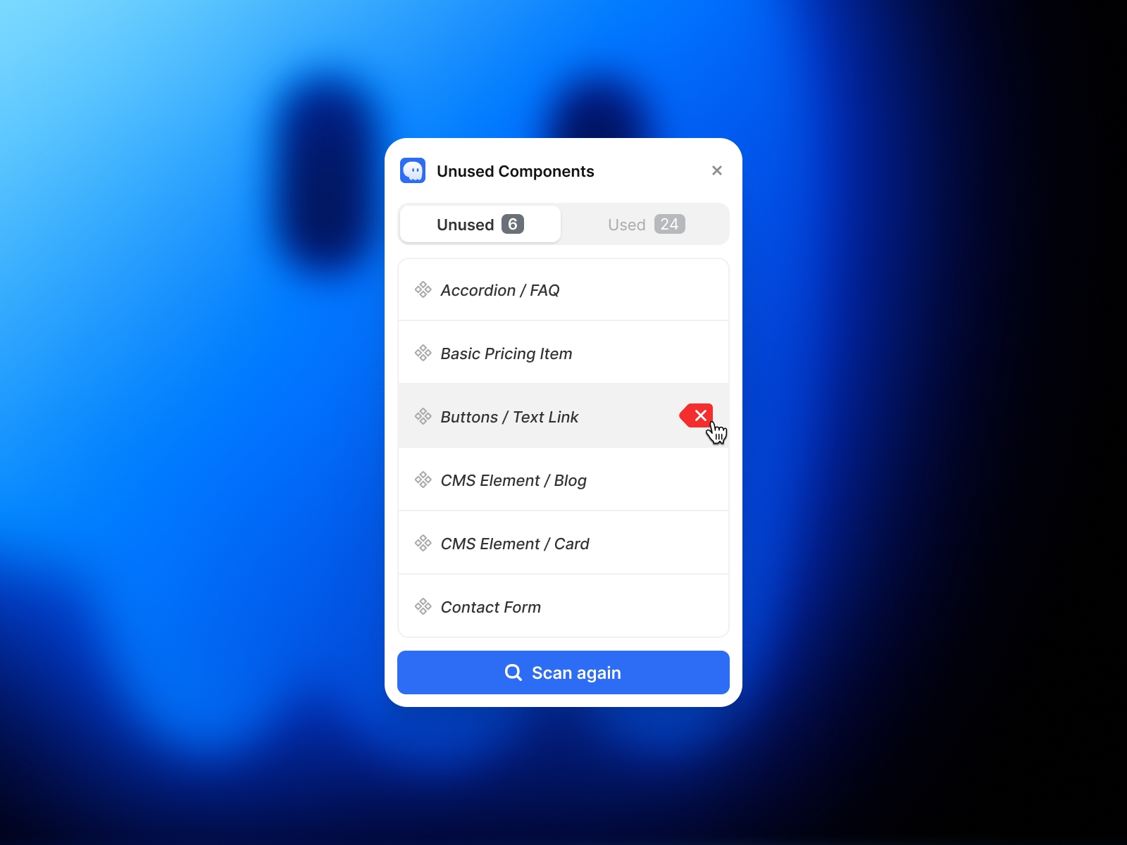 Thumbnail 2 for Unused Components, a Framer Marketplace plugin by Emanuel Serbanoiu.